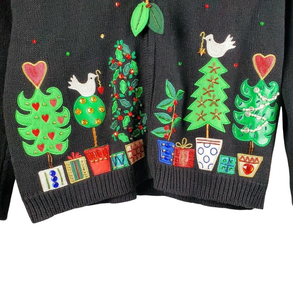 Heirloom Collectibles Christmas Collection Beaded Zip Sweater Sz M Detach Collar - Picture 6 of 9